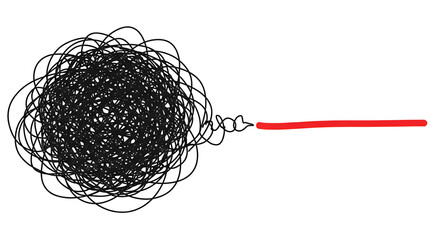 Tangled mess unraveling into a clear path, symbolizing problem solving and clarity