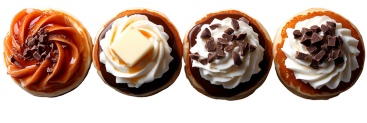 Assorted round sweet treats on transparent background