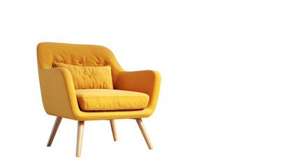 Obraz premium Cozy yellow armchair with soft fabric upholstery and modern comfortable design for home interior isolated on white background