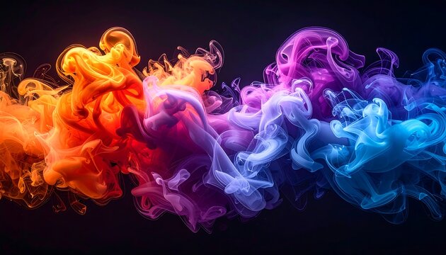 Vibrant, swirling abstract display of colored smoke on a dark background