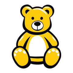 Obraz premium Yellow teddy bear illustration with black outline and white accents sitting stuffed animal