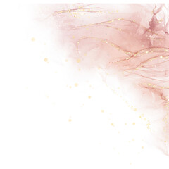 An elegant abstract background featuring soft pink alcohol ink swirls and golden glitter accents against a light gray backdrop.