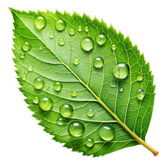 Leaf with Dew Drops — Fresh Nature Eco Element PNG Transparent Background.