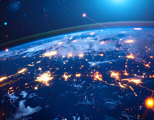 Obraz premium futuristic digital concept with glowing network nodes, artificial intelligence visualization, dynamic composition