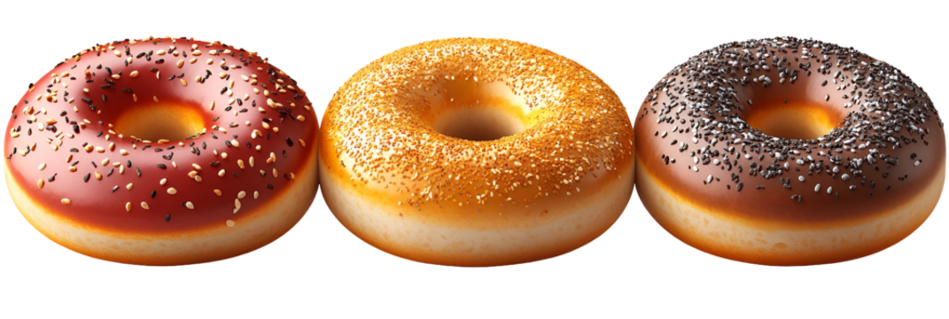 Assortment of colorful donuts in transparent background