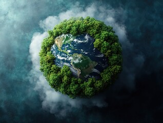 Top-Down View of Human Footprints in Forest with Rising Mist Symbolizing Eco-Friendly Practices