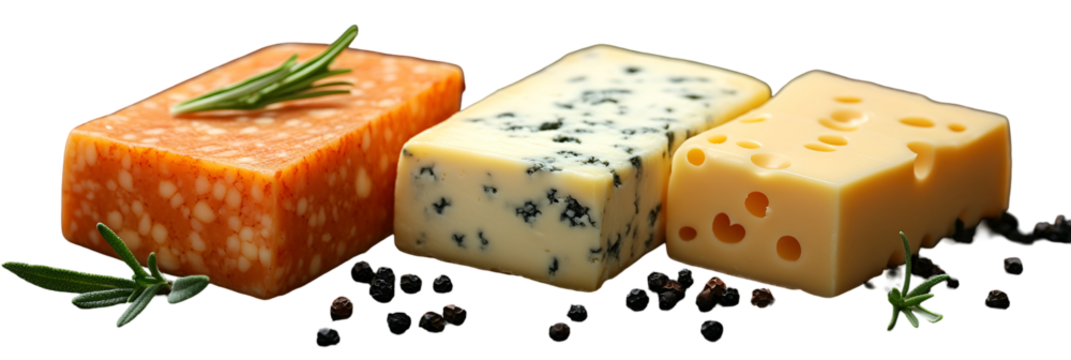 Assortment of colorful food cubes against transparent background