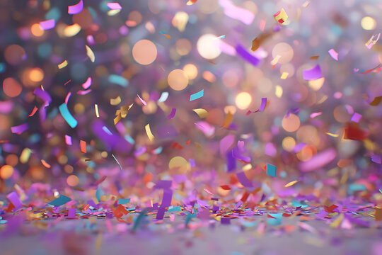 Vibrant confetti showers celebrate joyous moments with dazzling bokeh lights creating a festive, celebratory atmosphere for any special occasion. - Powered by Adobe