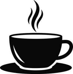 steaming coffee cup on a saucer with rising swirl of steam silhouette