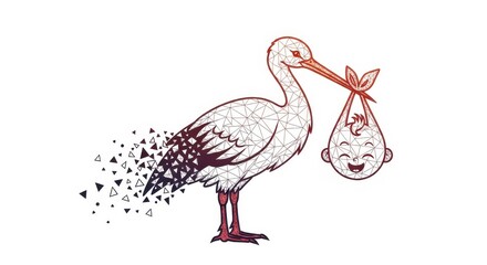 Geometric stork delivering baby concept modern digital illustration