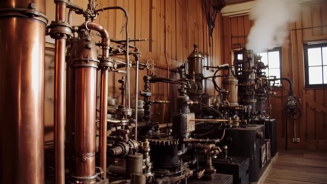 Intricate interior view of vintage steam power equipment and machinery details