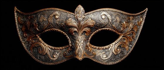 Ornate vintage masquerade mask with intricate gold and silver detailing, decorative feathers, and elegant design for costume event