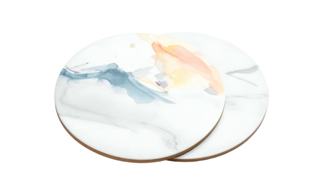 Watercolor washes on marble-patterned coasters
