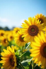 Obraz premium Sunflowers Basking in Golden Sunlight Vibrant Summer Field of Joyful Energy