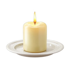 A pale yellow candle on a white plate