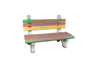 old colorful concrete empty park bench with transparent background