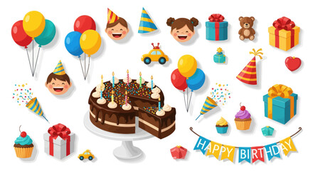 Delicious Chocolate Birthday Cake with Candles and Slice Cut.