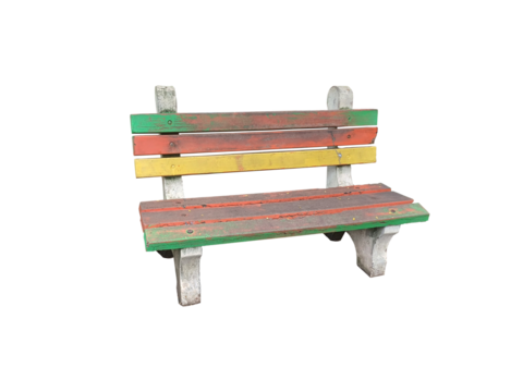 old colorful concrete empty park bench with transparent background