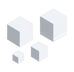 Abstract graphic of four interconnected white cubes in varying sizes, isometric view