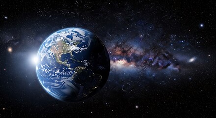 Obraz premium Vibrant planet earth against the cosmic backdrop of stars and galaxies