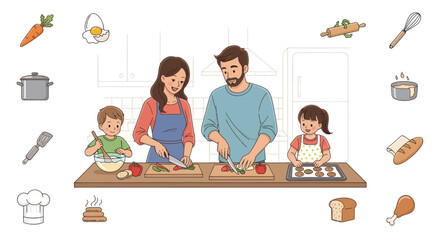 Happy Family Cooking Together in a Bright Kitchen Environment.