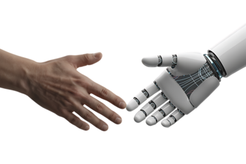 Robot and human hands about to touch, a modern Creation concept. Isolated on transparent background, png