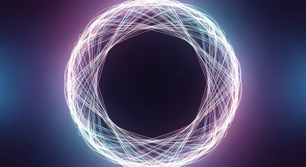 A mesmerizing glowing spiral of interwoven light particles forming a circular portal on a dark futuristic background