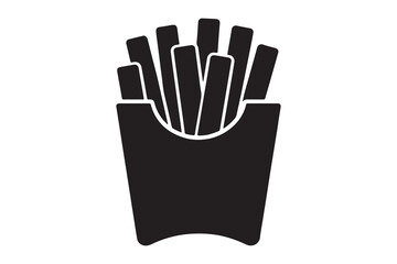 Simple black silhouette of french fries in a cardboard container