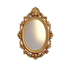 Ornate golden framed oval mirror on black background isolated illustration on transparent background