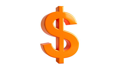 Fototapeta premium A glossy, orange, three-dimensional dollar sign floats against a stark black background