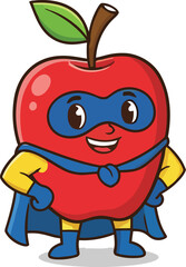 Cartoon Apple Superhero, Cute Red Apple Character with Red Mask, Gloves and Boots in a Dashing Style