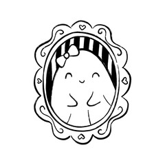 cartoon face cute miror black and white