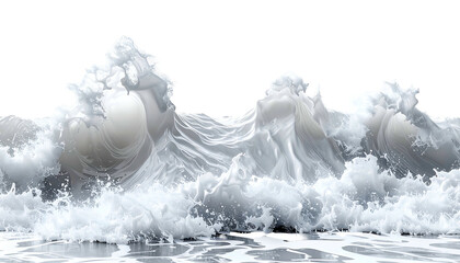 Dramatic view of stylized ocean waves cresting, with a solid black background