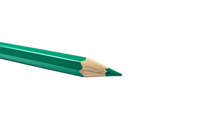 Close-up of a sharpened teal pencil against a black background, showing its tip and wood
