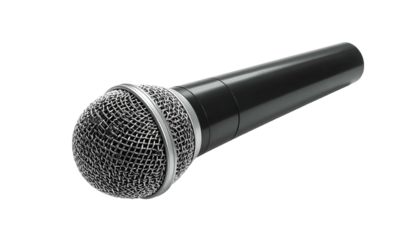 Studio microphone with wire mesh capsule cover on black background