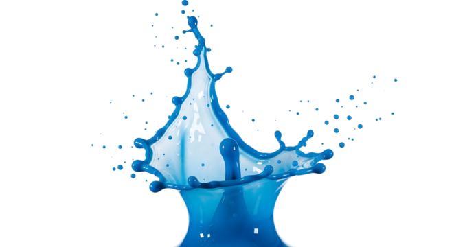 Blue water splash with droplets creating an abstract pattern  