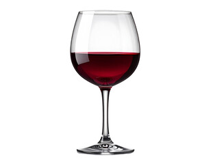 Red Wine Glass Front View, Filled Halfway, Isolated on Transparent Background