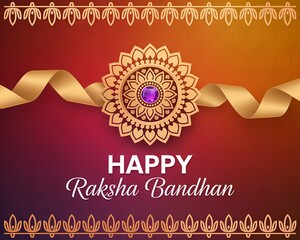 Beautiful Raksha Bandhan greeting card with a golden rakhi design, elegant ribbon, and festive background symbolizing the sacred bond between brother and sister.