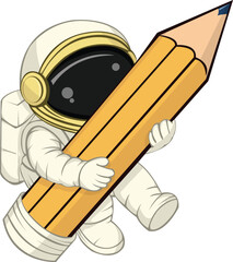 Astronaut hold a big pencil