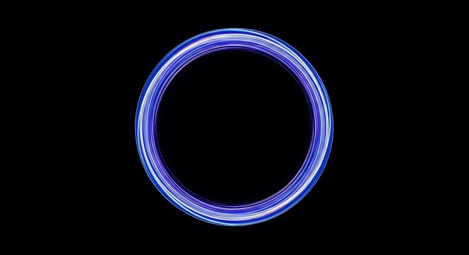 A vibrant blue and purple glowing circular light trail on a black background.