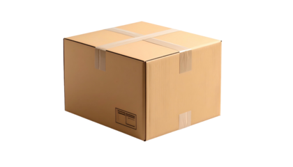 Plain cardboard box sealed with tape on black background