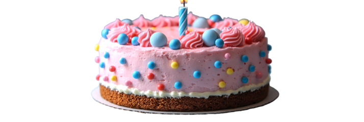 Birthday cake with pink frosting and sprinkles