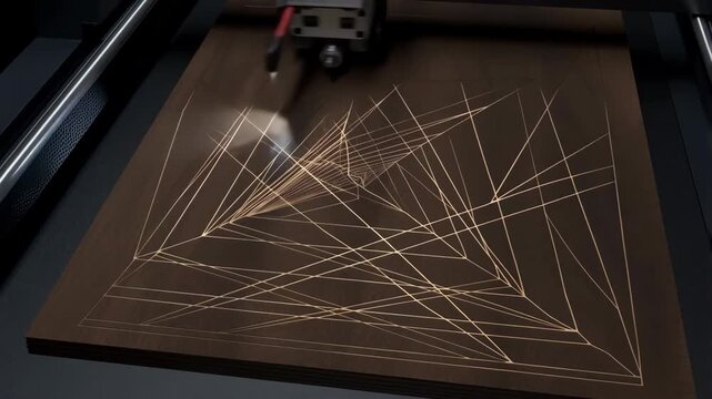 Industrial laser engraving machine cutting geometric pattern