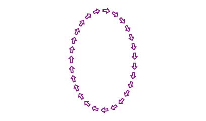 Oval frame made of small pink and purple arrows pointing inward