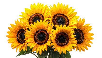 Fototapeta premium A vibrant bouquet of six sunflowers with dark centers and bright yellow petals