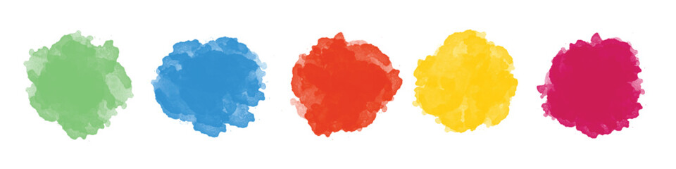 Set of multicolored watercolor circles, artistic abstract paint texture for design templates, backgrounds, and creative projects