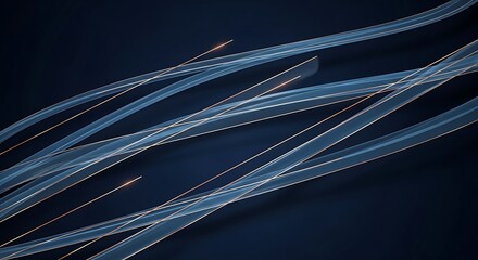 Abstract visualization of data streams with glowing lines and translucent ribbons on a dark blue background.