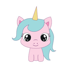 Cute cartoon baby unicorn character.