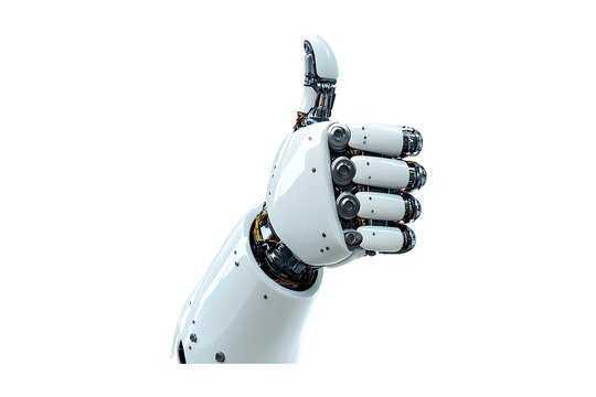 White Robotic Hand Giving a Thumbs-Up Gesture Isolated on a Transparent Background