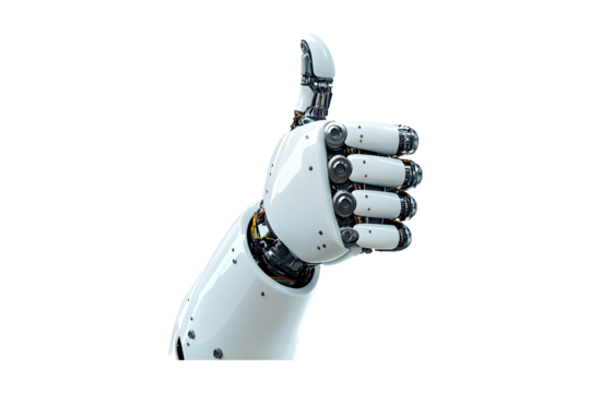 White Robotic Hand Giving a Thumbs-Up Gesture Isolated on a Transparent Background